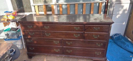 Vintage Dark Wood 10-Drawer Dresser LENGHT 67in WIDTH 20in HEIGHT 34in