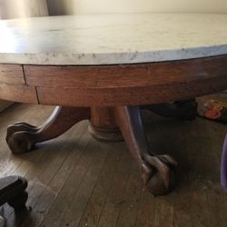 Vintage Granite And Wood Clawfoot Coffee Table 