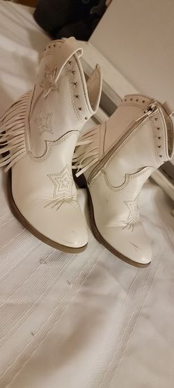 White Western Cowboy Ankle Boots with Fringe