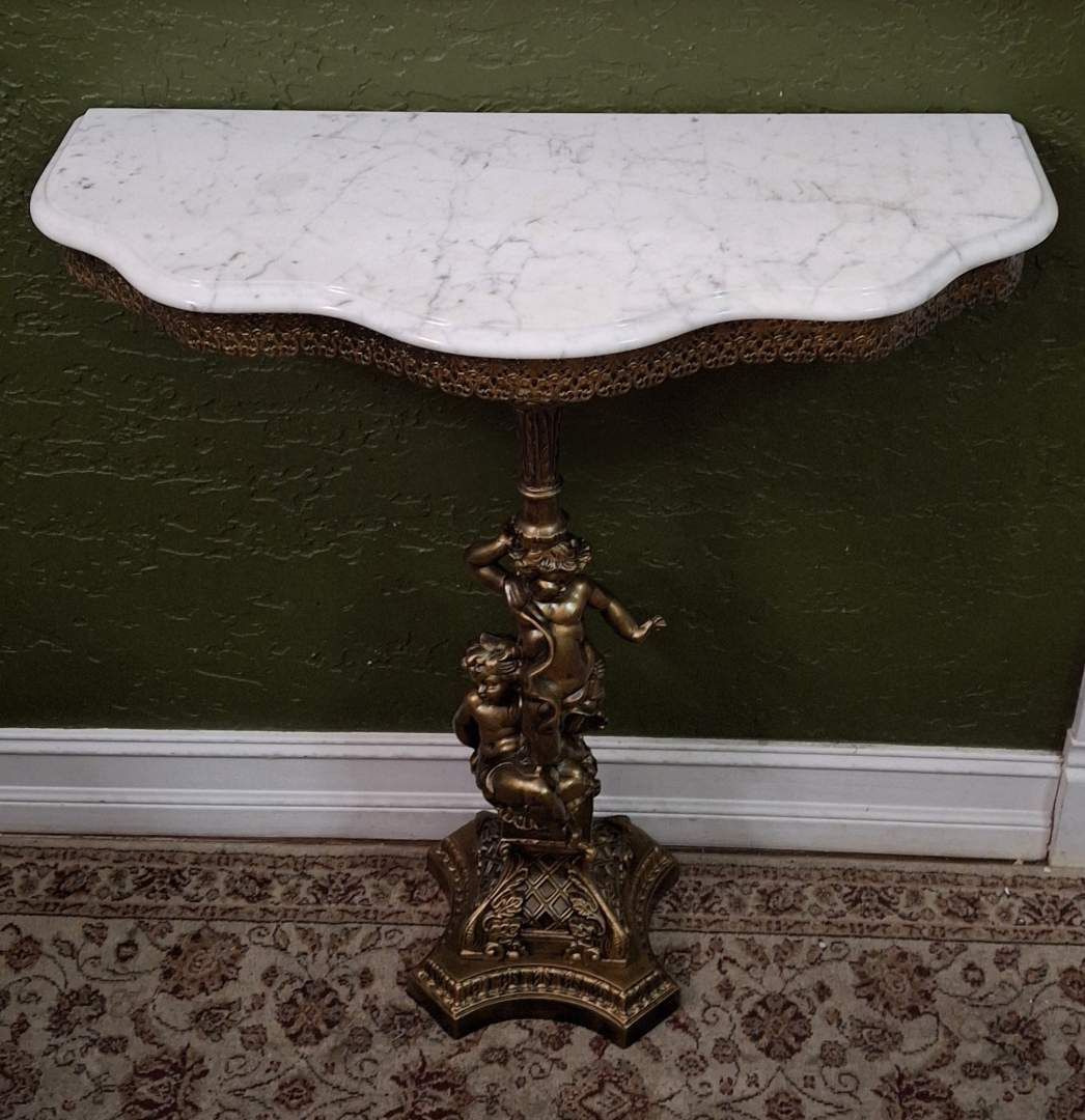 Antique Accent Table Marble Top