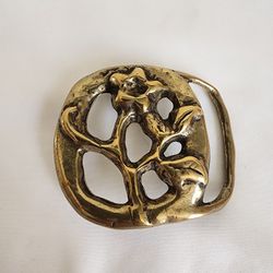 Vintage Belt Buckle Solid Brass 70’s Open Floral Design