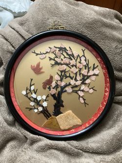2 Vintage Chinese Hand Carved Floral Wall Measure D 18” and D 12”