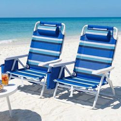 Folding Backpack Beach Chair for Adults with 5-Position Lay Flat Breathable Teslin Fabric, with Cooler Pouch, Storage Bag, Towel Bar, Foot Mat, Headre