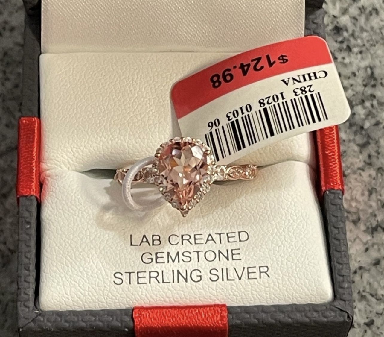 Lab created pink sapphire 14k rose gold over silver sterling cocktail ring sz 7
