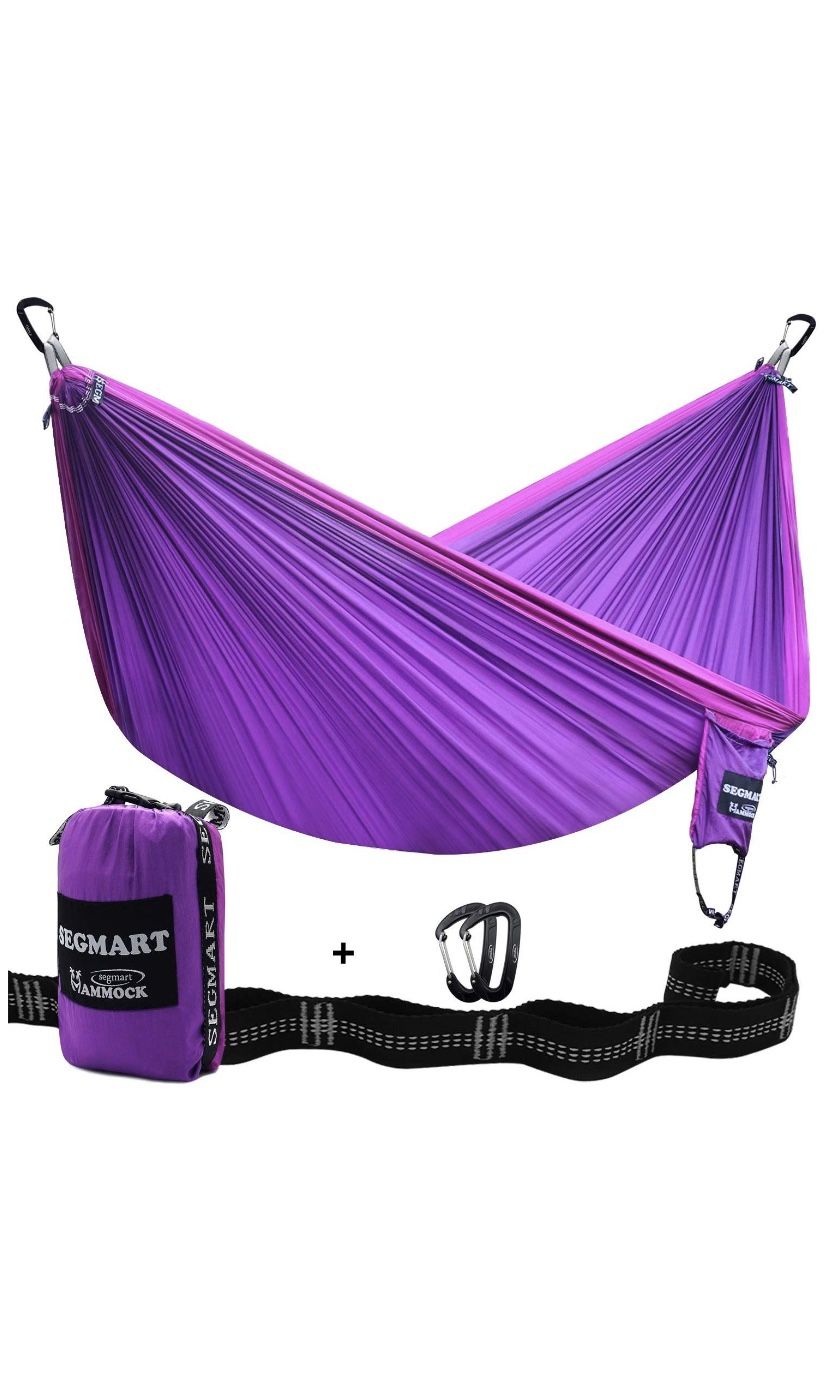 Double Hammock with Two Tree Straps & Carabiners, 600lbs