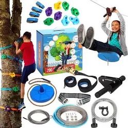 hyponix zipline for kids and adults outdoor up to 350lbs -200ft-15 minute quick setup kit -100% rust proof