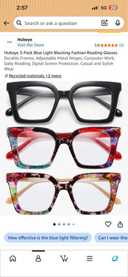 Hubeye 3-Pack Blue Light Blocking Fashion Reading Glasses