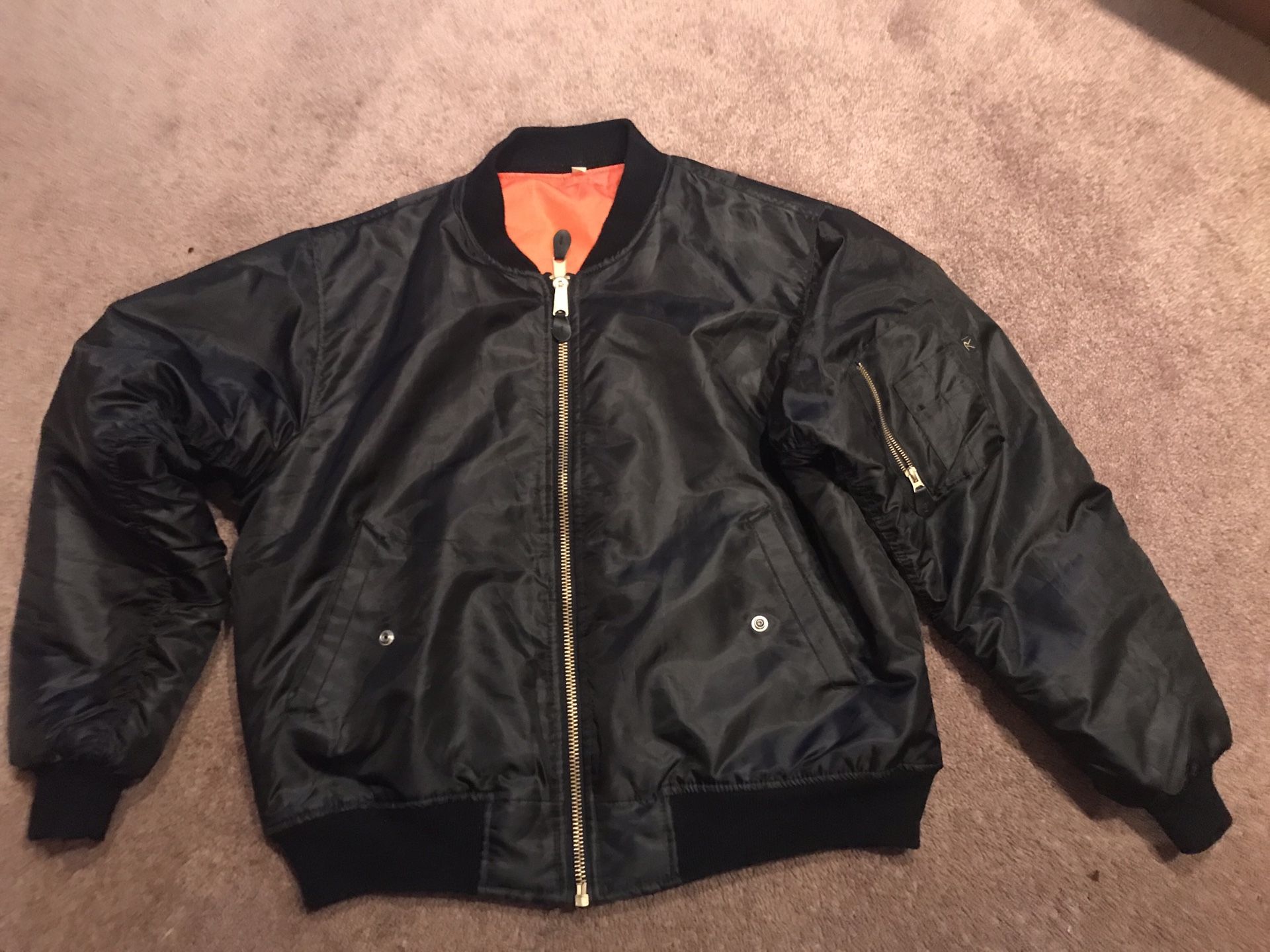 Bomber Jacket Black Orange Mens Nylon Reversible XL