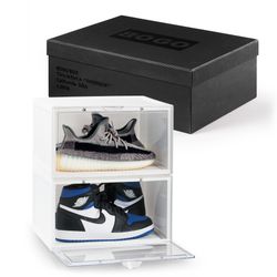 2 of Shoe Storage Boxes, Stackable Clear Boxes With Magnetic Doors, Organizer Containers For Sneakers 