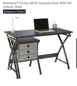 Realspace  X-Cross 48"W Computer Desk With File Cabinet, Black