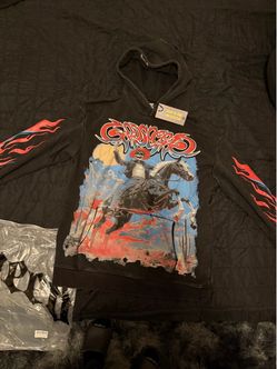 god speed Black Graphic Hoodie Skeleton Cowboy Design