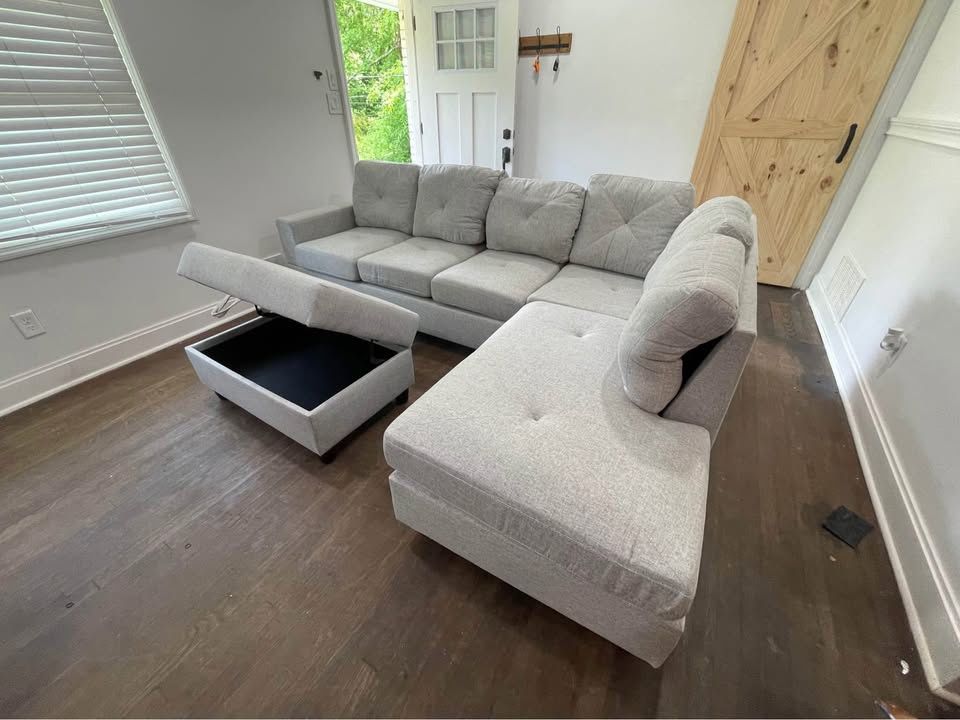 Grey Brand New Sectional & Ottoman