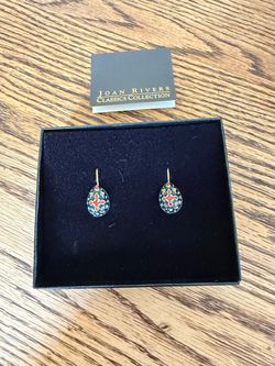 Vintage Joan Rivers Enamel Maltese Cross Egg Pierced Earrings