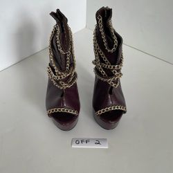 JustFab Make A SCENE Burgundy Heels Cross Rose Gold Chain Size 7 (OFF2)