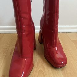 Red Shiny Pleather Boots Size 9