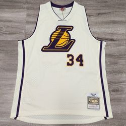 SHAQUILLE O'NEAL LA LAKERS
M & N CHAINSTITCH CREAM
JERSEY SIZE 2XL NWT'S.