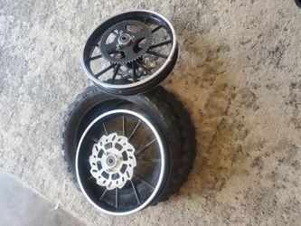 10" Dirt Bike Rim & Tire Set (Front & Rear) - With Brake Rotors & 58T Sprocket
