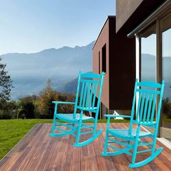 New Set of 2 Outdoor/Indoor Rocking Chairs, Oversized Patio Rocker Chair Comfortable High Back,Blue