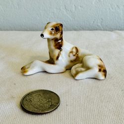 vintage miniature bone china Lomonosov USSR Porcelain Wolfhound Borzoi Figurine