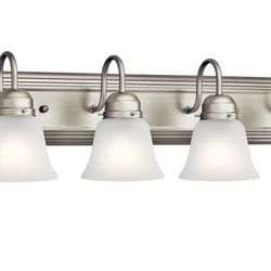 Kichler 30in 4-light Vanity Fixture Brushed Nickel With Satin Etched Glass Shades New 