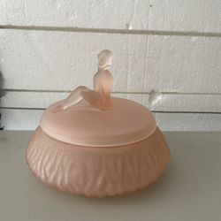Vintage L.E. Smith Pink Satin Powder Jar: Art Deco Flapper, 1920s
