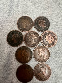 Old Canadian coins 1 cent (9 pieces)
