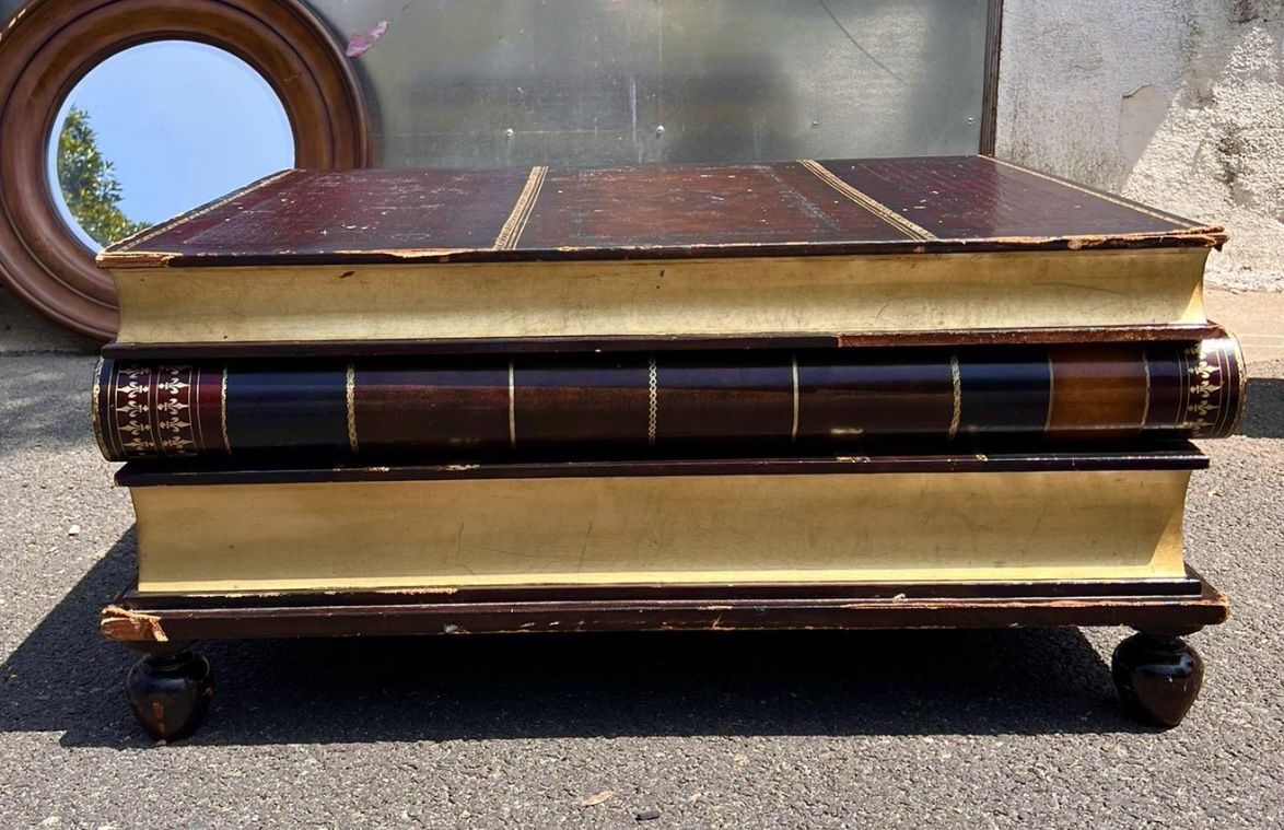  Vintage Antique Maitland Smith Wood Stacked Book Coffee Table