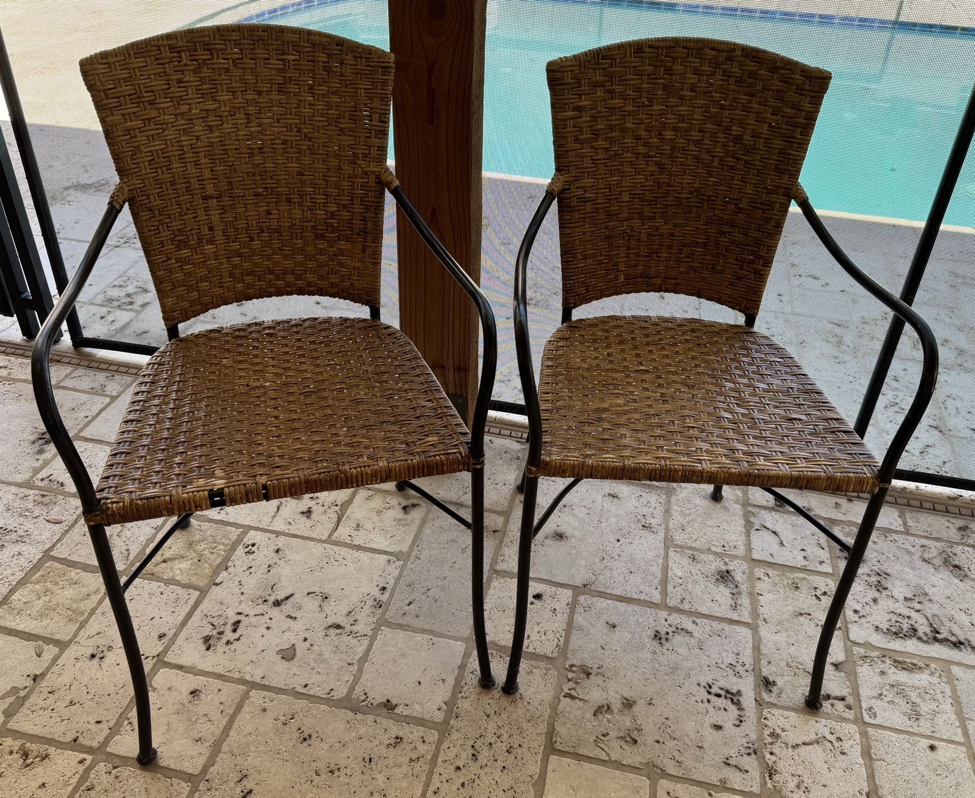 Crate and Barrel wicker iron chairs