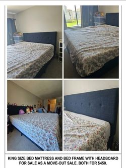 King side bed and bed frame with headboard