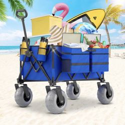 Brand New In The Box- Beach Wagon with Big Wheels for Sand, 350lbs Heavy Duty Folding Wagon, Oversized 180L, 9" PVC All-Terrain Wheels, Adjustable Han