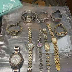 Vintage Lot Of 10 Womans Watch Parts Repair Anne Klein, Fossil,Dkny,Guess,Polo