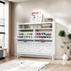 Farmhouse Shoe Storage Cabinet with 4 Flip Drawers