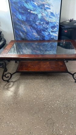 Pretty Walnut Glass Bronze Coffee Table