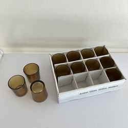 Set Of 12 Amber Glass Votive Candle Holders