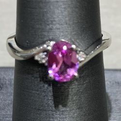 10K White Gold Diamond Pink Quartz Fashion Ring