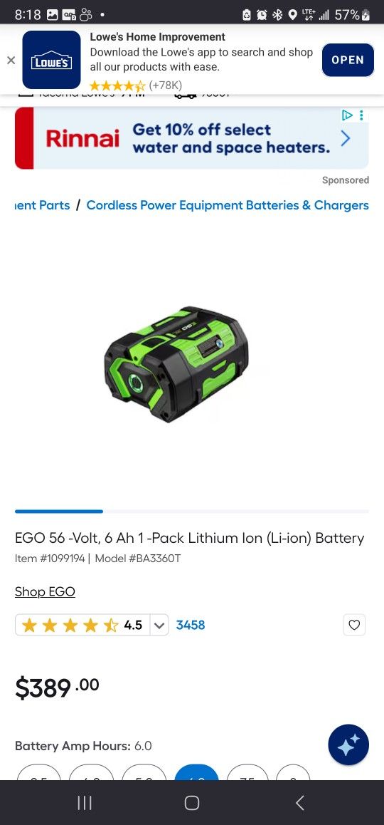 Ego 6.0ah Battery New