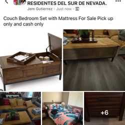  Bed W/Mattress Fridge Coffee Table Fire Place Dining Table 