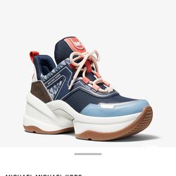 Michael Kors Olympia Mixed-Media Logo Trainer Sneakers Shoes US 9, EUR 39
