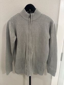 Gray Full-Zip Knit Sweater
