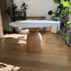 Round Oak Dining Table 48” White Marble Top - Free Delivery ✅ New Gorgeous Dining Table Round