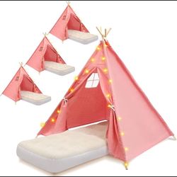 4 Pack Kids Teepee Sleepover Tents w/ Lights & Airbeds Pink