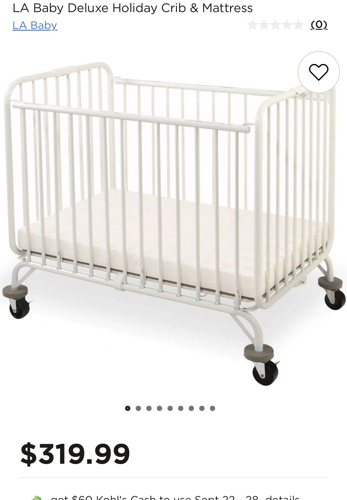 L.A. Baby Deluxe Holiday Mini Portable Folding Metal Crib, White