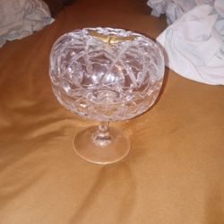 Crystal. . Candy Dish with Brass Hummingbird on Lid