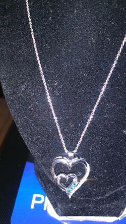 STERLING SILVER HEART PENDANT SET WITH SAPPHIRES @DIAMONDS AND CHAIN