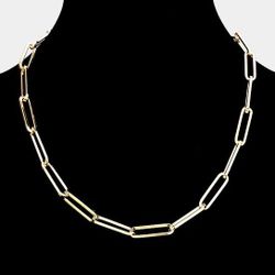  Filled Paper Clip Flat Link Chain Necklace/Unisex Necklace/Simple Layered Necklace with Bracelet