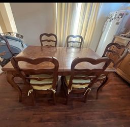 Vintage Dining Table & 6 Ladder-Back Chairs