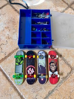Vintage Tech Deck Fingerboard Skateboards + Carrying Case, Extras, Tools