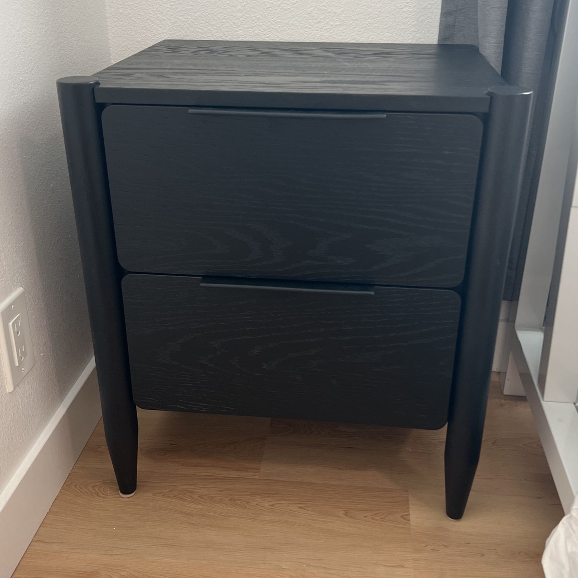 Crate & Barrel Casa Black Finish Oak Wood Nightstand with Drawers