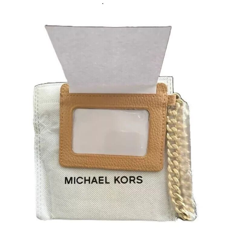 Michael Kors Wrist Chain Card ID Holder Wallet Light Brown Caramel Color New