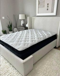 Queen Bed boucle platform new in boxes